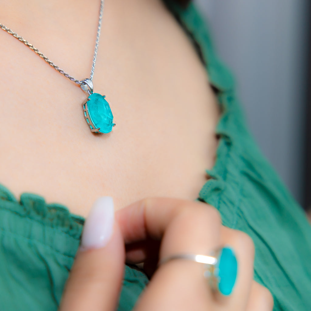 Paraiba Oval Pendant in Sterling Silver and Rhodium
