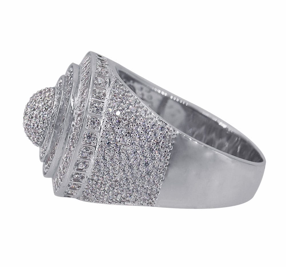 Cubic Zirconia Cluster Iced Out Ring in Sterling Silver and Rhodium