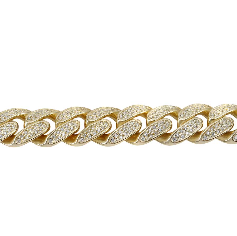 12mm Miami Cuban with Cubic Zirconia in Sterling Silver and 18k Gold