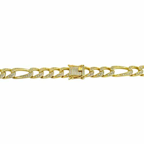 10mm - Figaro Chain with Cubic Zirconia in Sterling Silver and 18k Gold