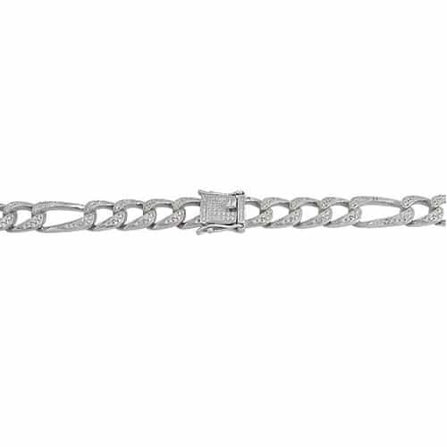 10mm - Figaro Chain with Cubic Zirconia in Sterling Silver and Rhodium