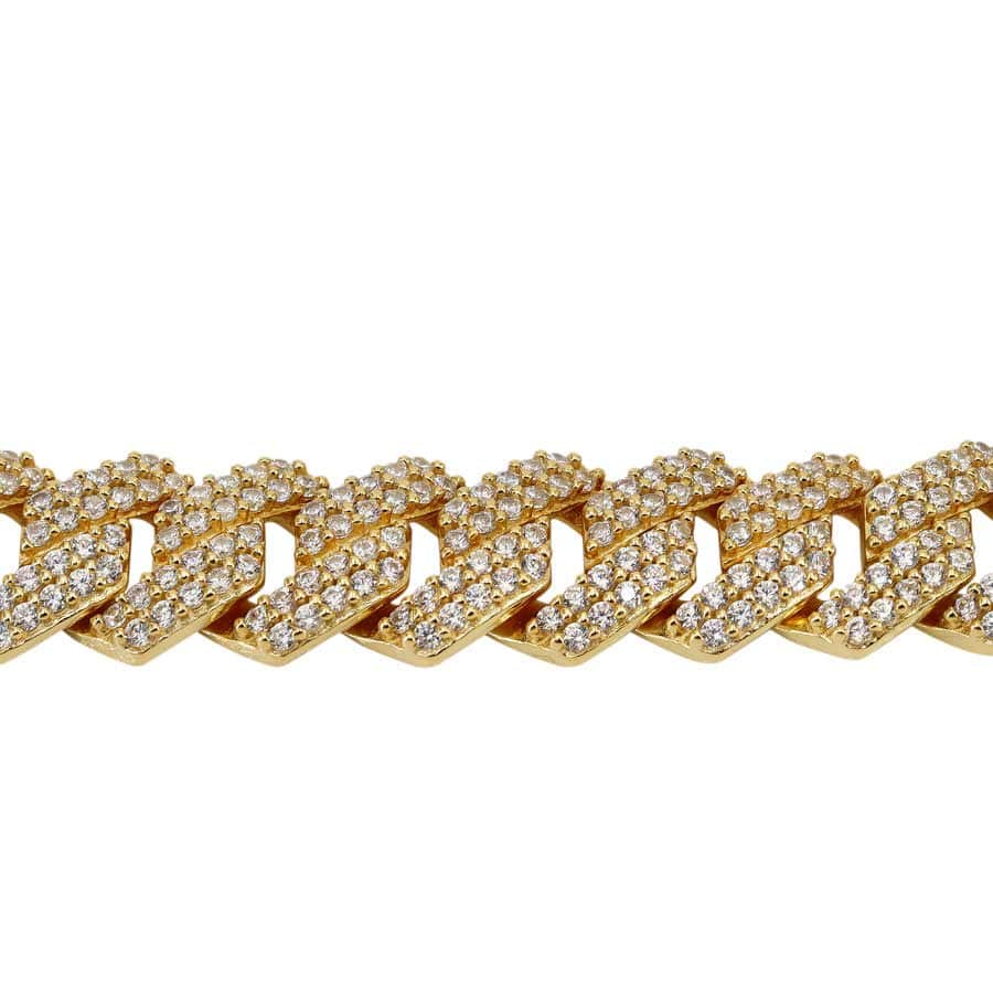 10 mm - Zig Zag Cuban Chain with Cubic Zirconia in Sterling Silver and 18k Gold