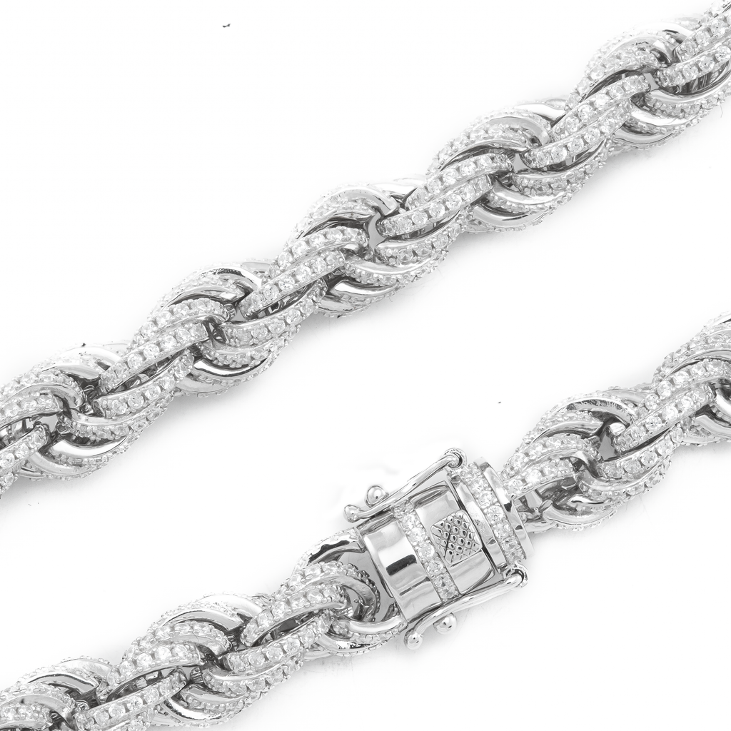 Diamond Cut Rope Chain in Sterling Silver and Rhodium-  5.6mm