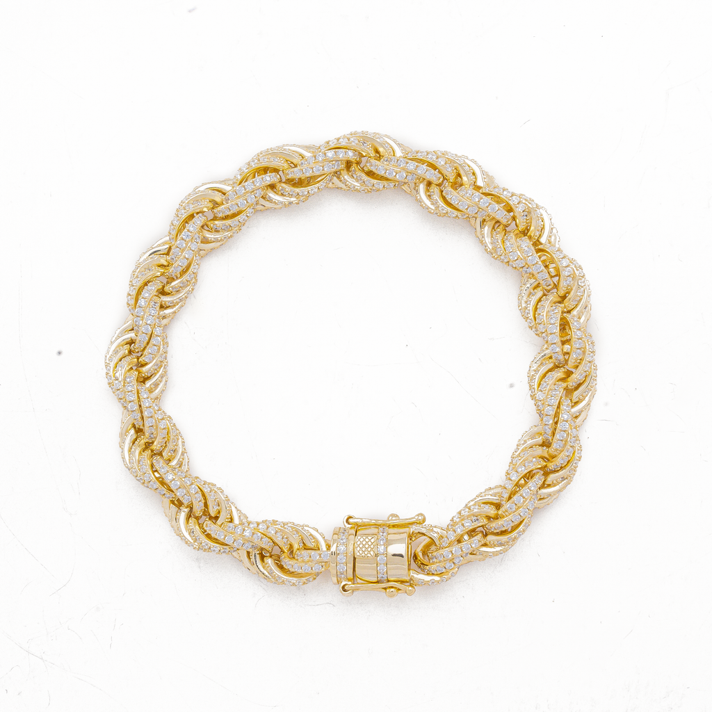 Iced Rope Bracelet with Cubic Zirconia in Sterling Silver and 18k Gold