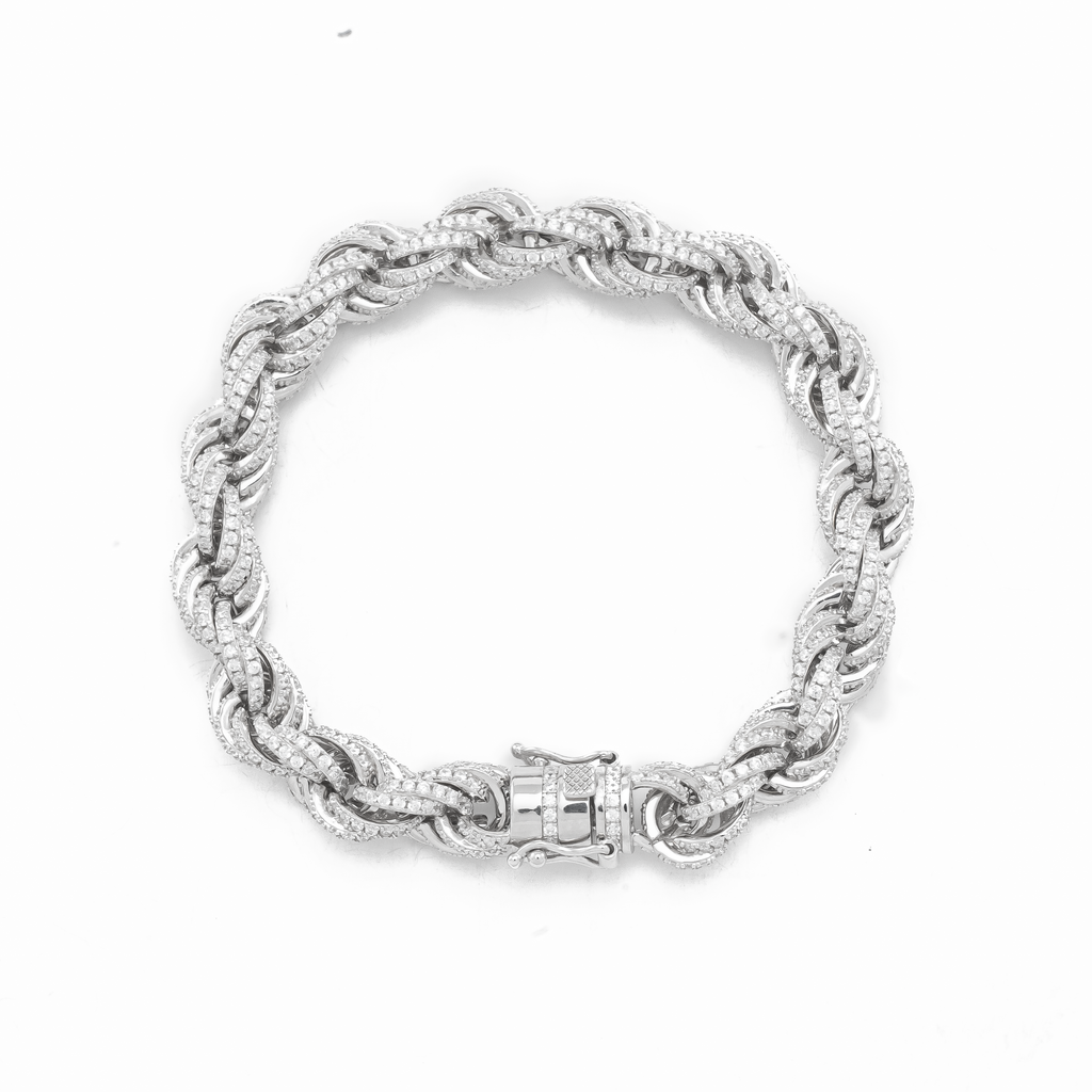 Iced Rope Bracelet with Cubic Zirconia in Sterling Silver and Rhodium