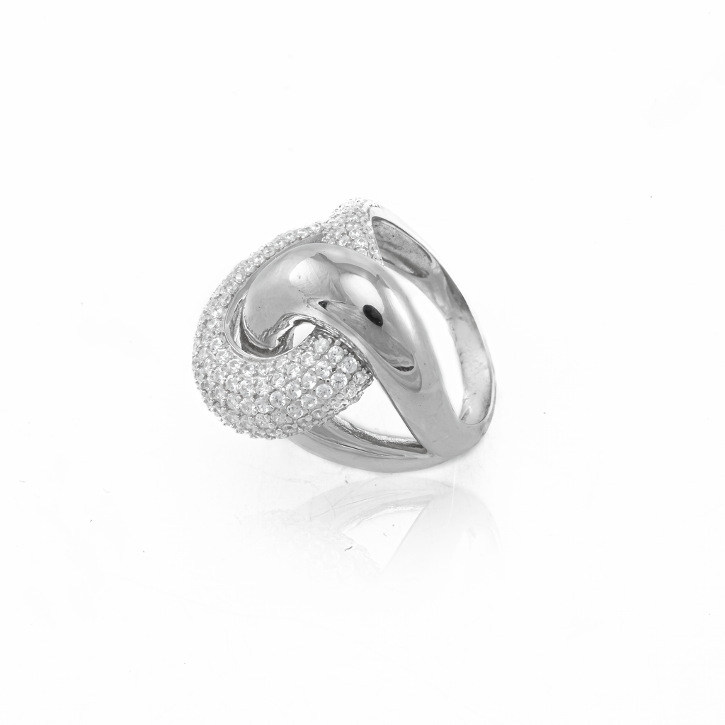 Knotted White Zircon Ring in Sterling Silver and Rhodium