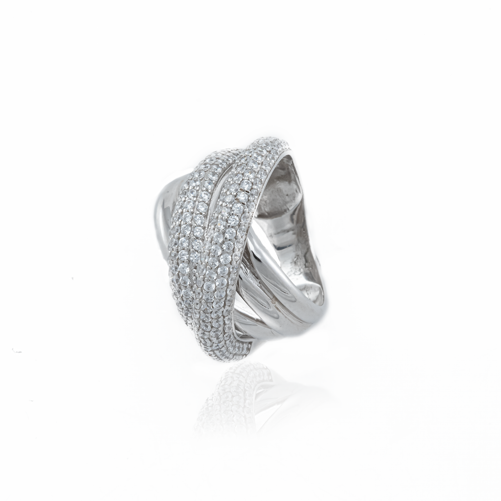 Twisted Cubic Zirconia Ring in Sterling Silver and Rhodium