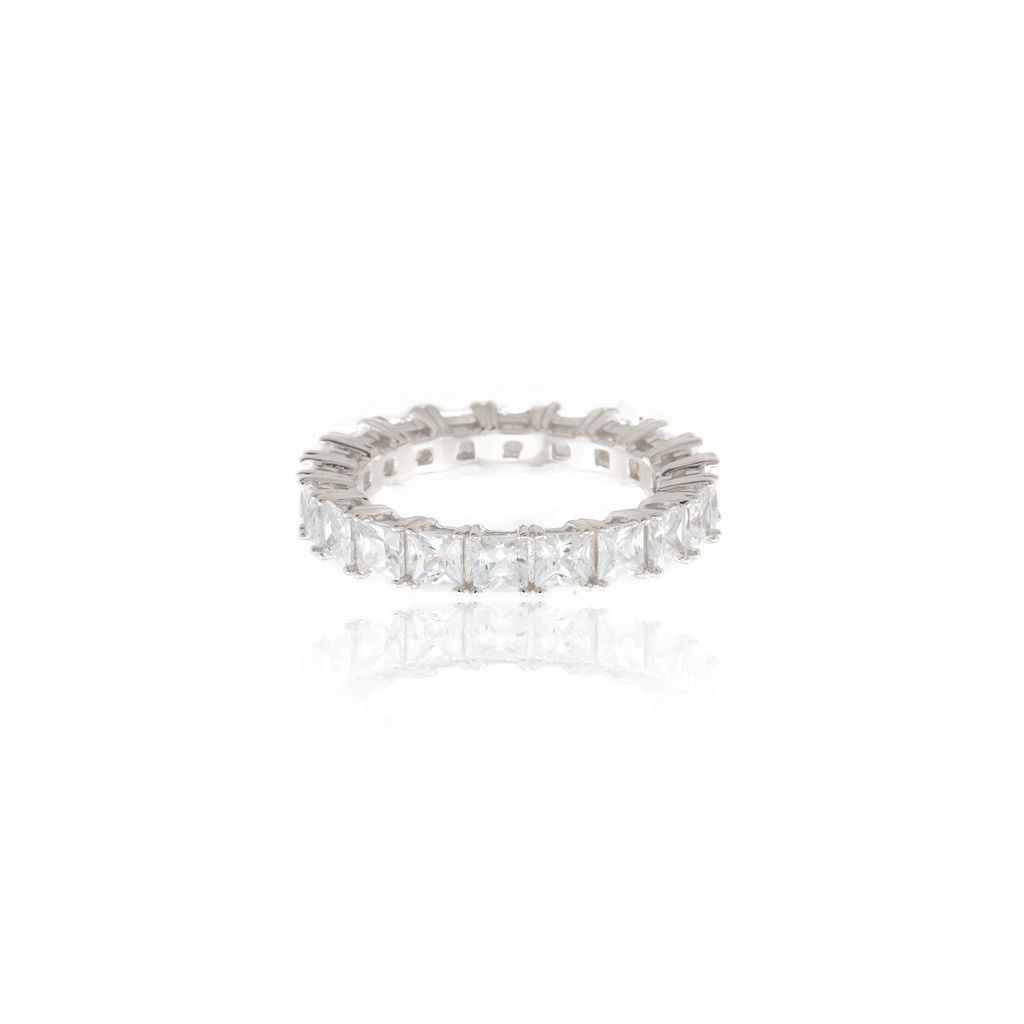 Cubic Zirconia Eternity Band in Sterling Silver and Rhodium