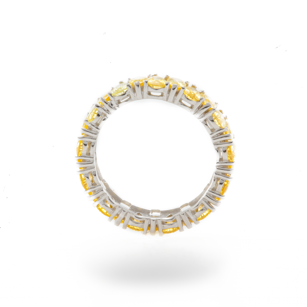 Oval Cut Yellow Topaz Eternity Band Ring In Sterling Silver and Rhodium