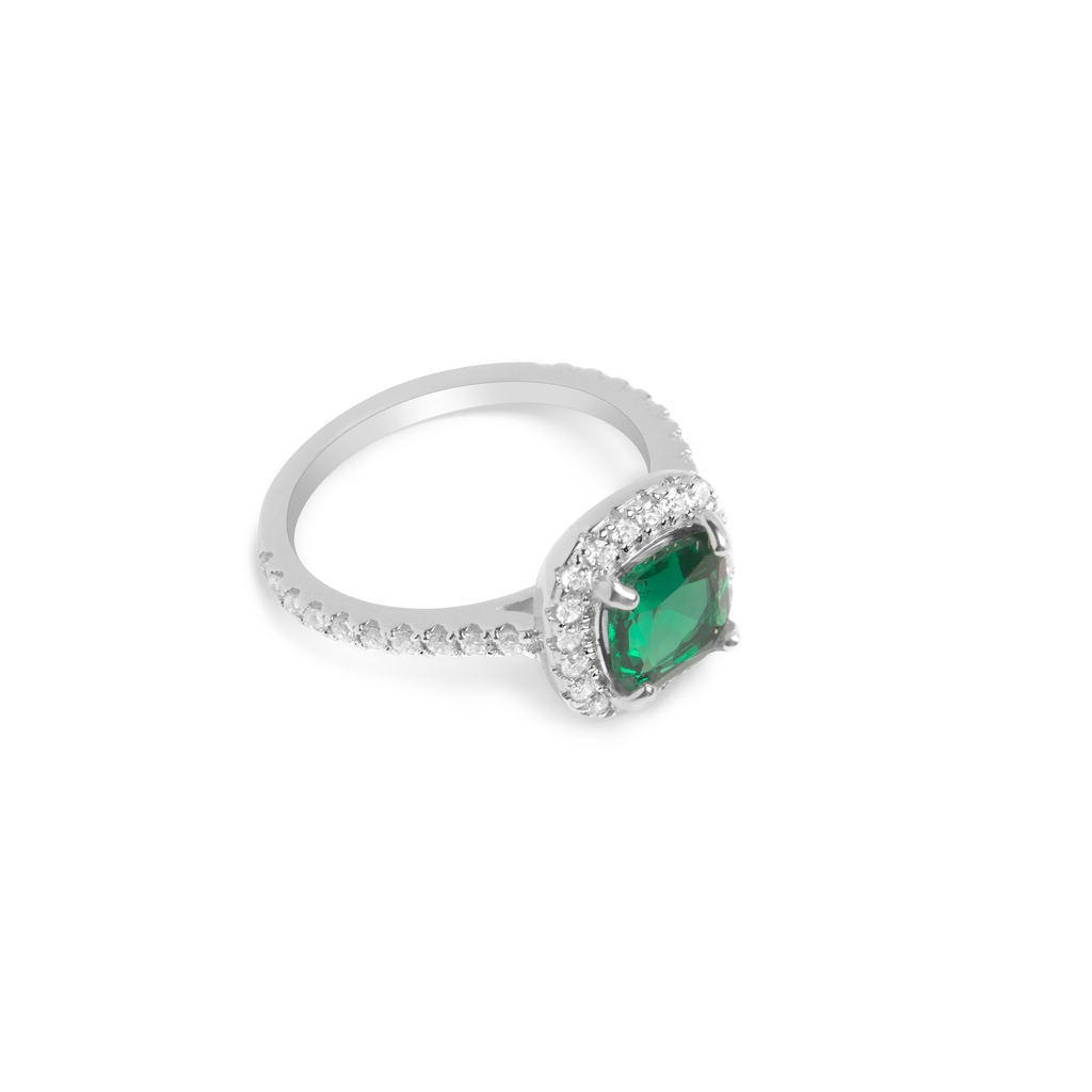 Green Emerald, Sterling Silver Rhodium Plated Ring