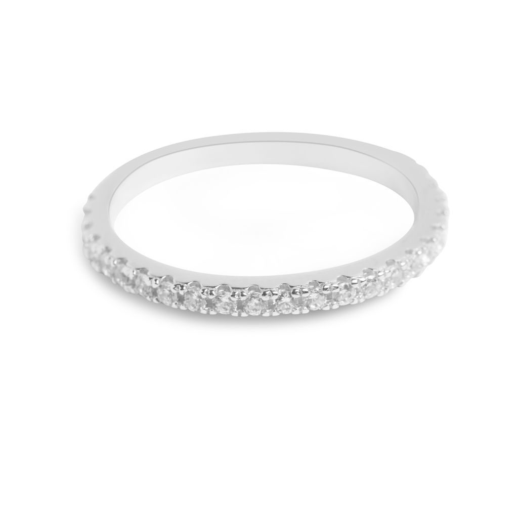 Simple Cubic Zirconia Band Ring in Sterling Silver and Rhodium