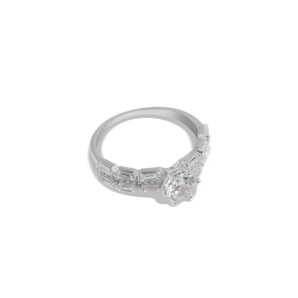 5A Cubic Zirconia Ring in Sterling Silver and Rhodium