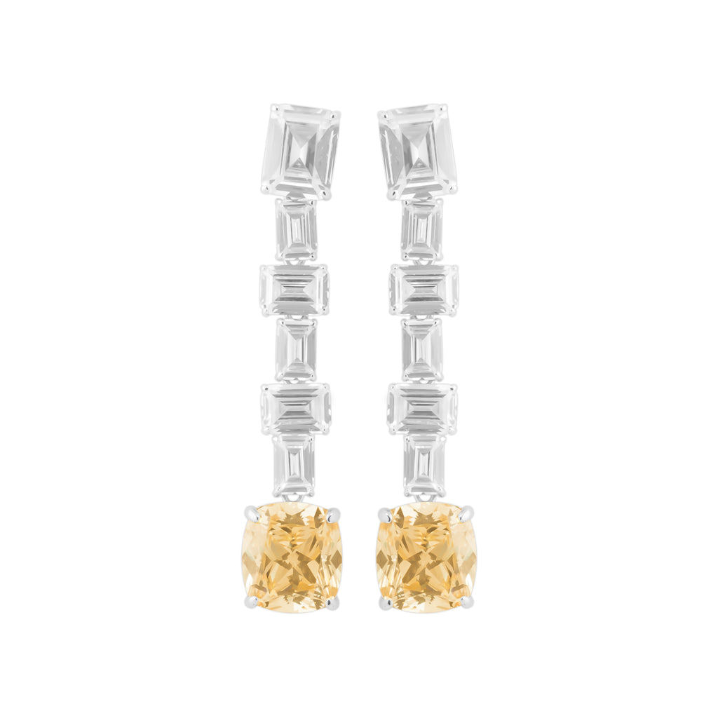 Earring With Yellow Topaz & 5A Cubic Zirconia In Sterling Silver and Rhodium