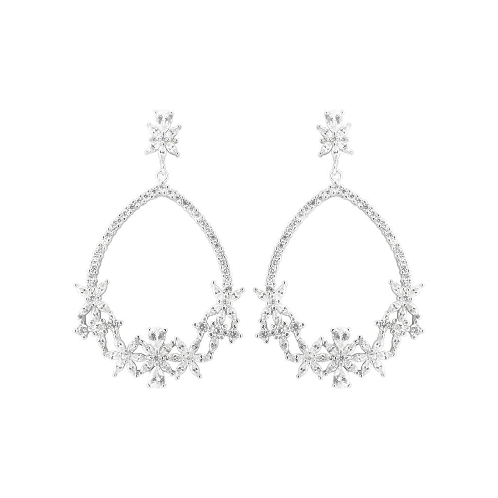 Earring With White Zircon & 5A Cubic Zirconia In Sterling and Rhodium