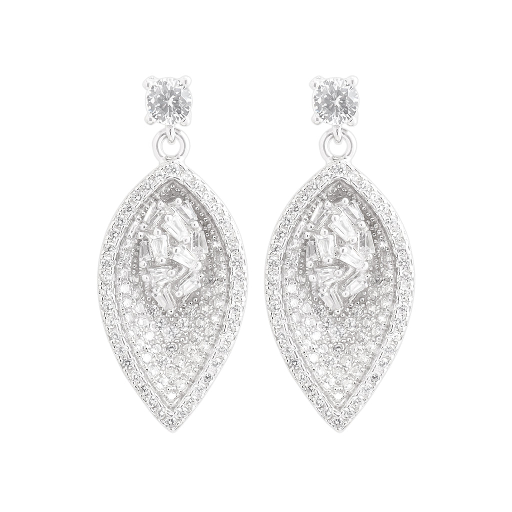 Earring With White Zircon & 5A Cubic Zirconia In Sterling Silver and Rhodium