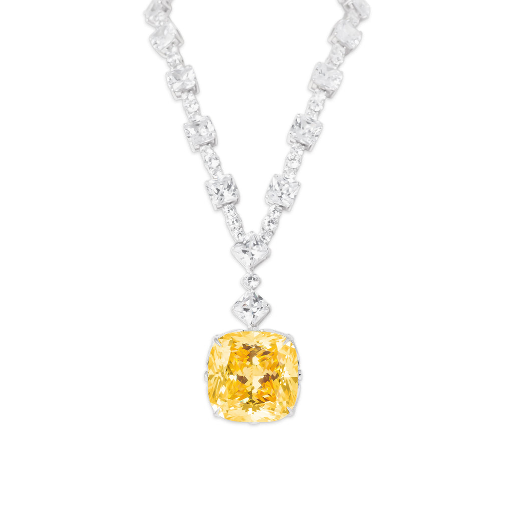Necklace With Yellow Topaz & 5A Cubic Zirconia In Sterling Silver and Rhodium