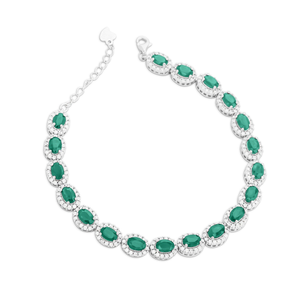 Bracelet With Green Emerald & 5A Cubic Zirconia In Sterling Silver and Rhodium