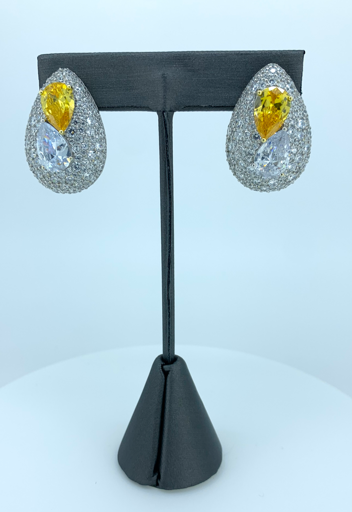 Oval Yellow Topaz Earrings with American Diamonds