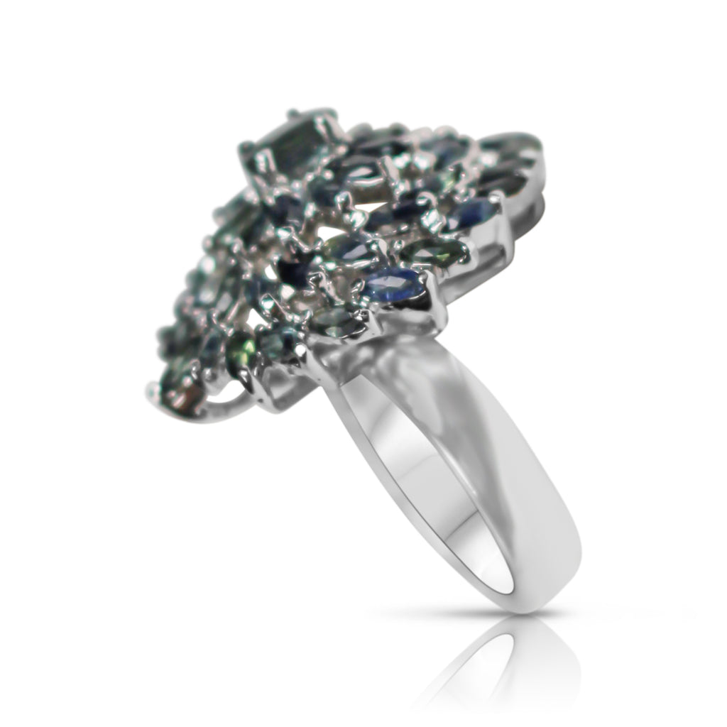Multi Marquise Cut Sapphire Ring in Sterling Silver and Rhodium