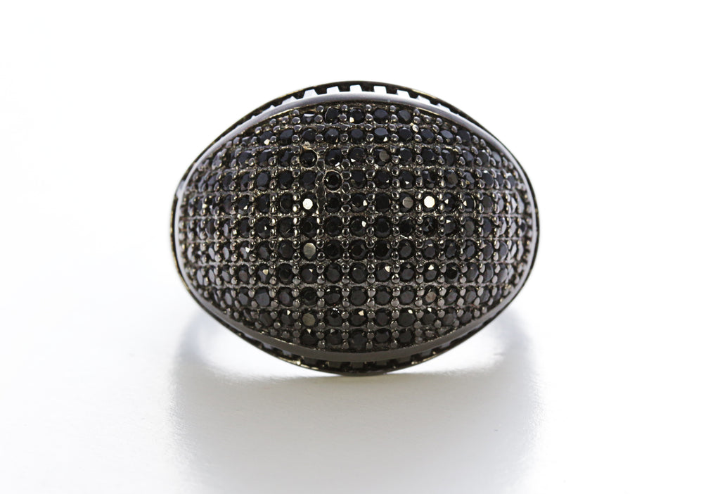 Onyx Micro Pave Ring in Sterling Silver and Rhodium