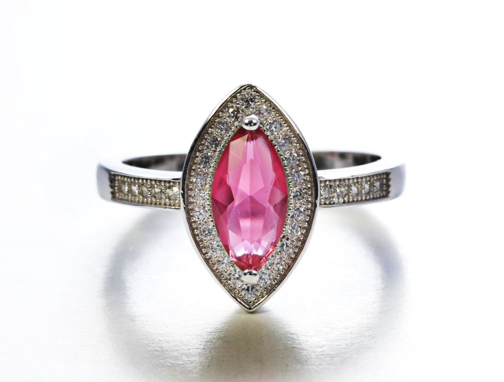 Marquise Framed Ruby Ring in Sterling Silver and Rhodium