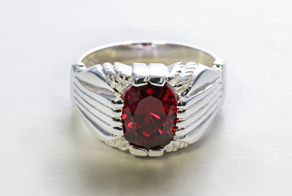 Oval Garnet Ring in Sterling Silver and Rhodium