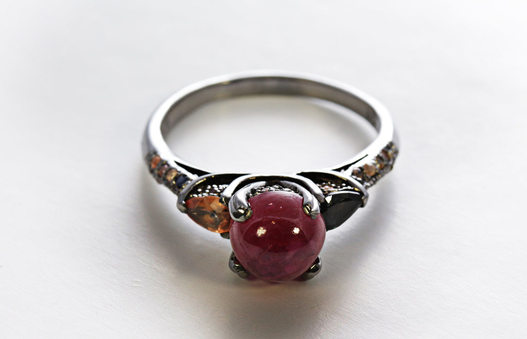 Gothic Multi-Stone Ring in Sterling Silver and Rhodium