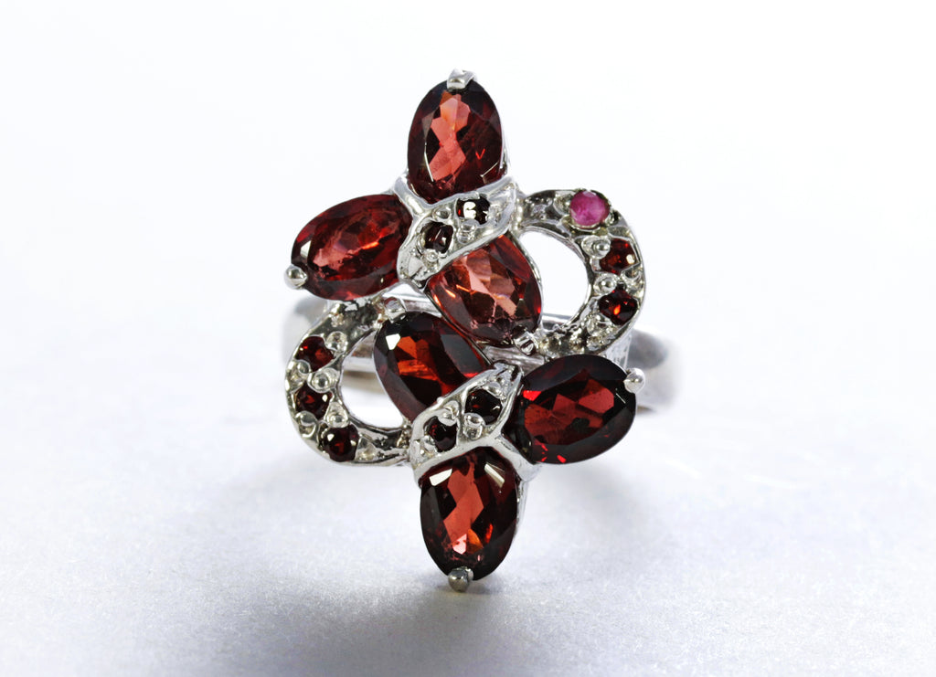 Multi-Stone Garnet Ring in Sterling Silver and Rhodium