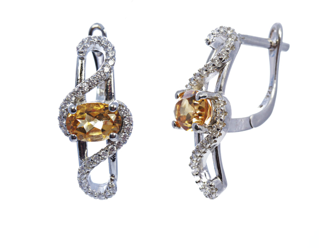 Oval Yellow Topaz Bypass Earring in Sterling Silver and Rhodium