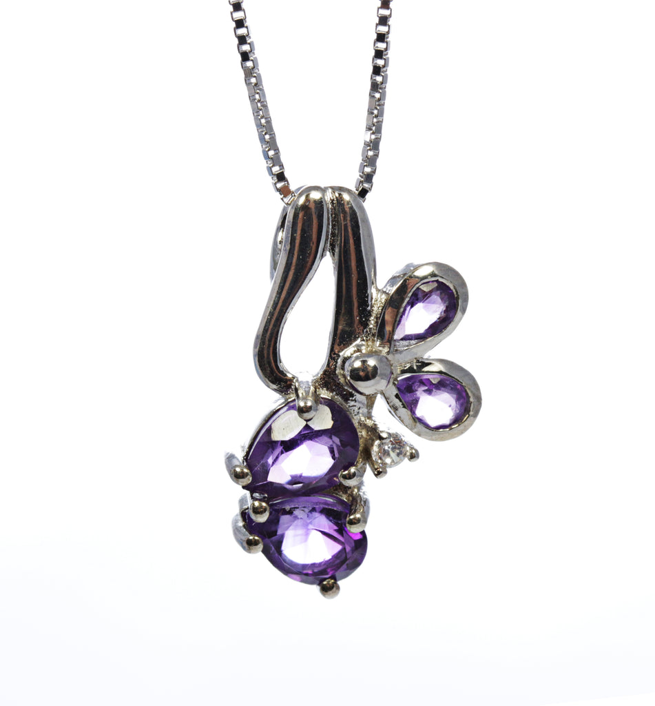 Amethyst Butterfly Pendant in Sterling Silver and Rhodium