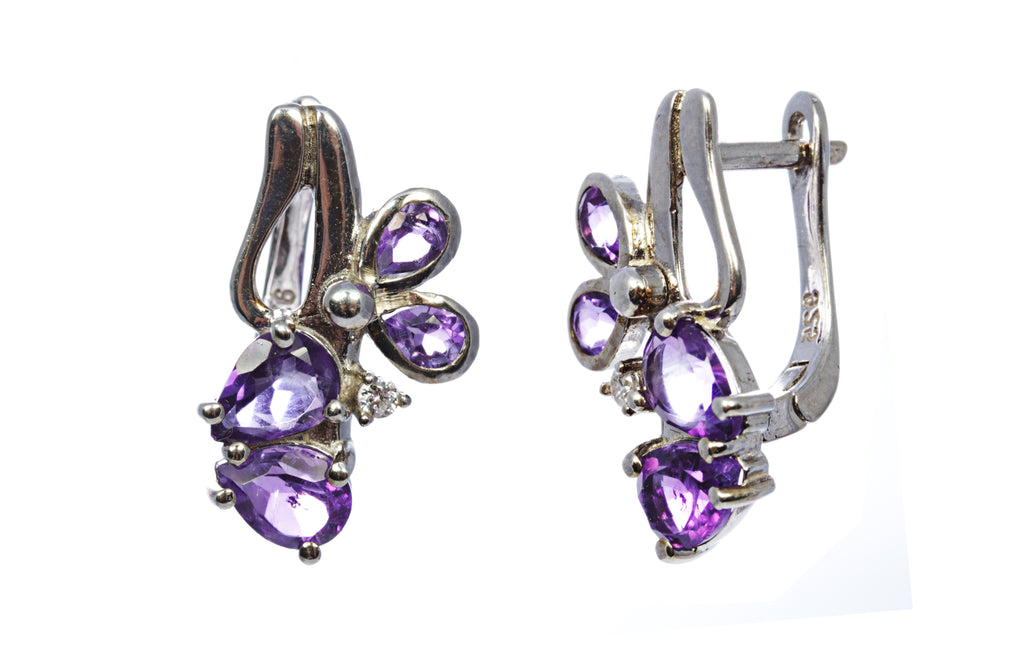 Amethyst Butterfly Earring in Sterling Silver and Rhodium