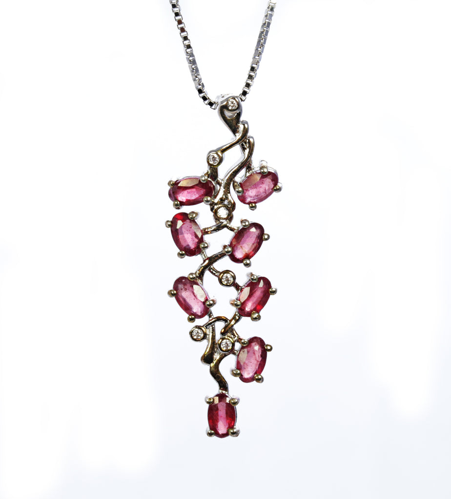 Multi Stone Ruby Cluster Pendant in Sterling Silver and Rhodium