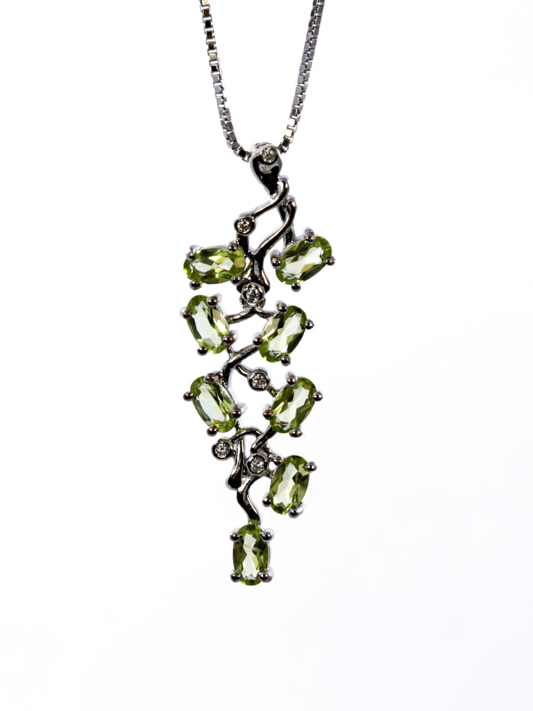 Multi Stone Peridot Cluster Pendant in Sterling Silver and Rhodium