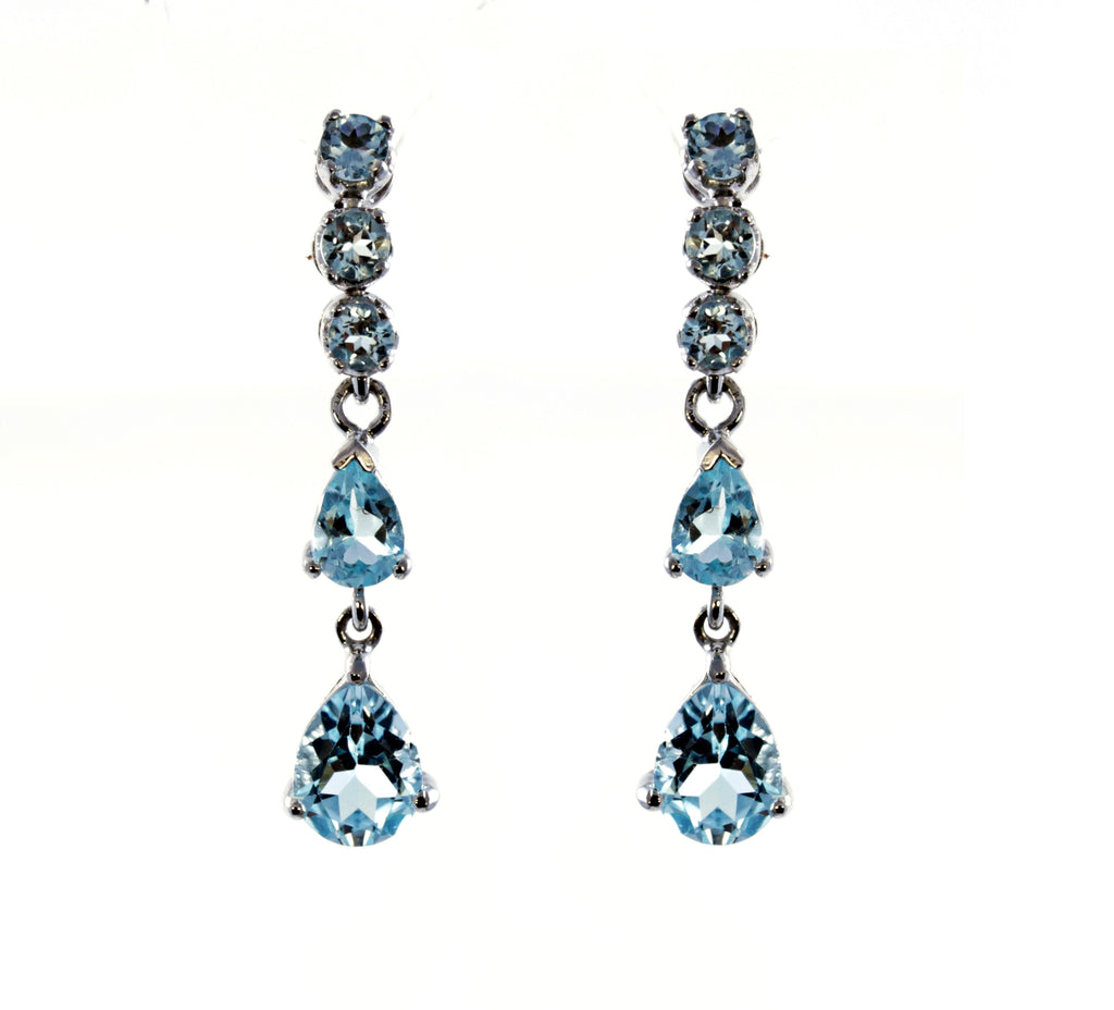 Multi Pear and Round Aquamarine Drop Earrings in Sterling Silver and Rhodium