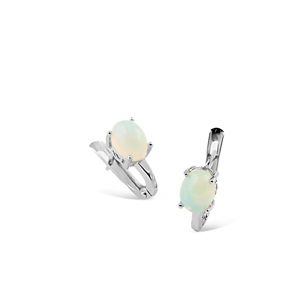 Earring With White Opal In Sterling Silver and Rhodium