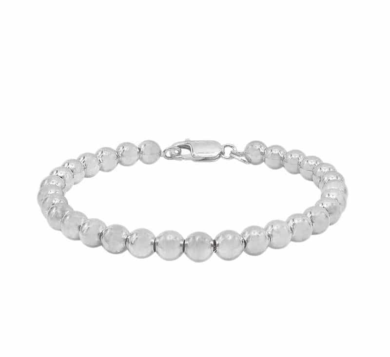 4mm - Ball Bead Bracelet in Sterling Silver and Rhodium
