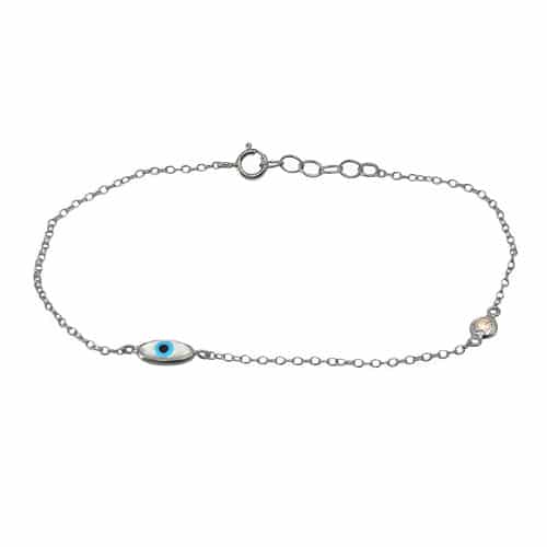 Evil Eye Bracelet with Cubic Zirconia in Sterling Silver and Rhodium