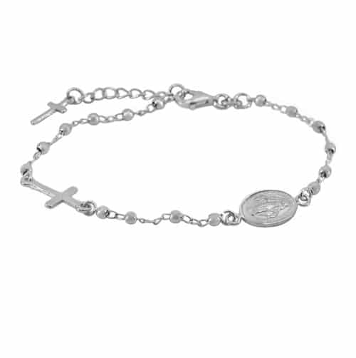 Virgin Mary and Cross Bracelet in Sterling Silver and Rhodium