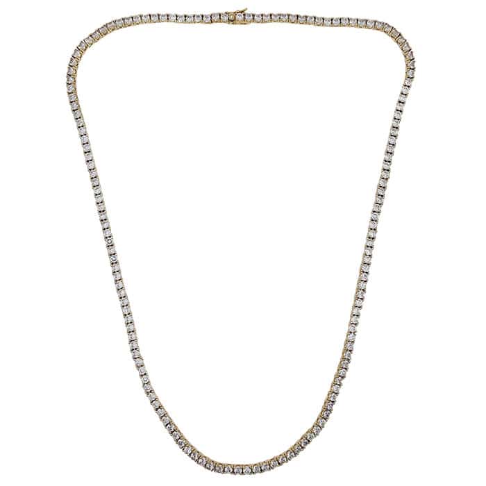 Cubic Zirconia Tennis Necklace in Sterling Silver and 18k Gold