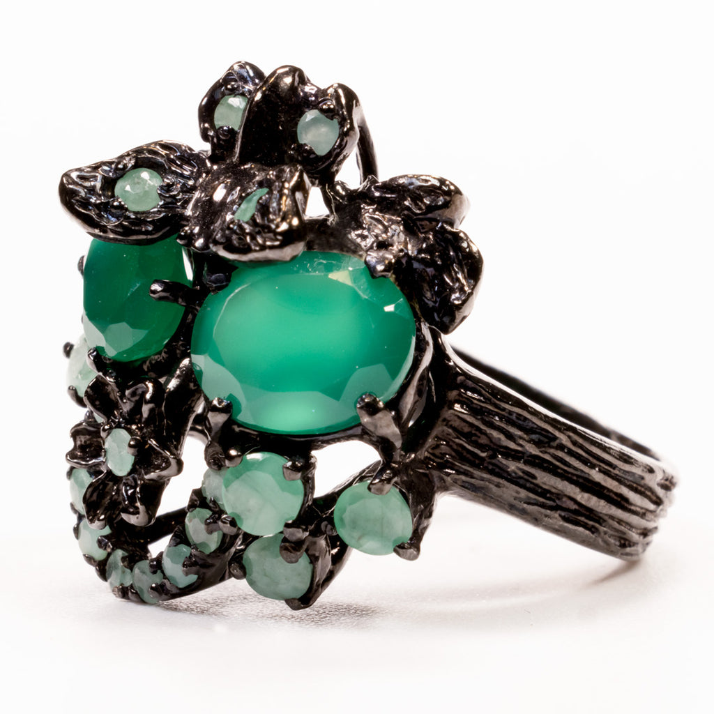 Genuine Emerald with Jade Oval Cut Ring