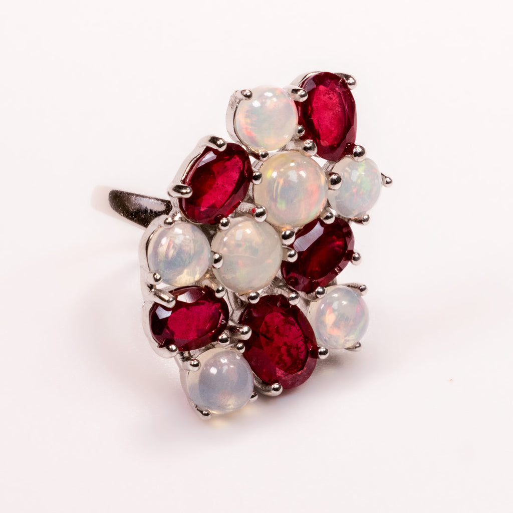 Genuine Ruby with Opal in Oval & Round Cut Ring