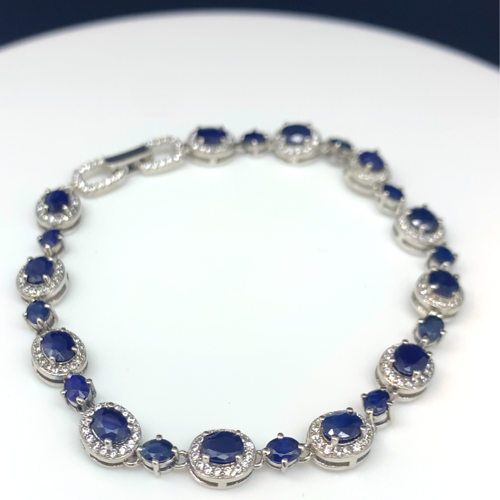 Sapphire With White Zircon Oval Cut Bracelet