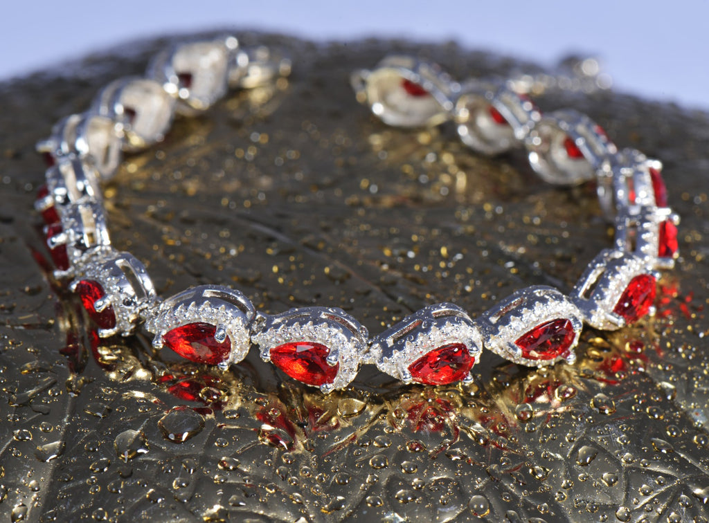 Ruby Bracelet with Cubic Zirconia In Sterling Silver and Rhodium