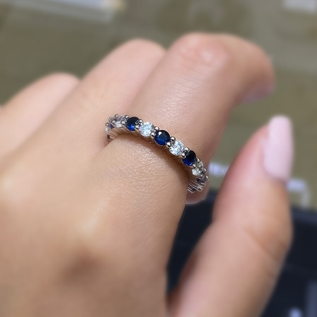 Blue Sapphire Band in Sterling Silver and Rhodium