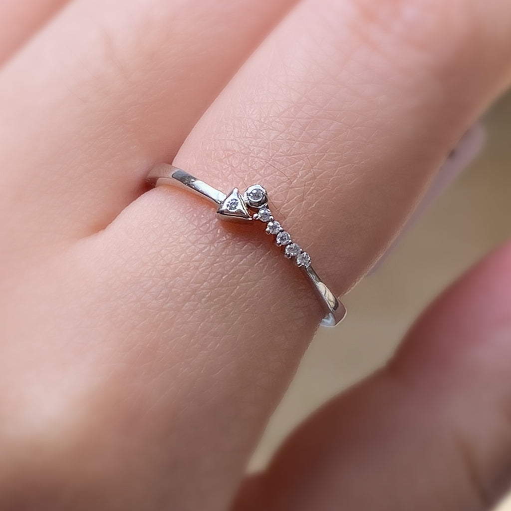 Dainty White Zircon Ring in Sterling Silver and Rhodium